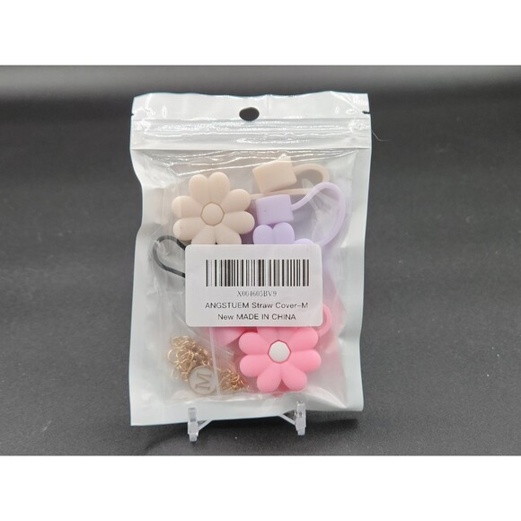Angsteum 4 Piece 10MM Straw Cover For Stanley Tumblers W/ "M" Charm New - Picture 1 of 4